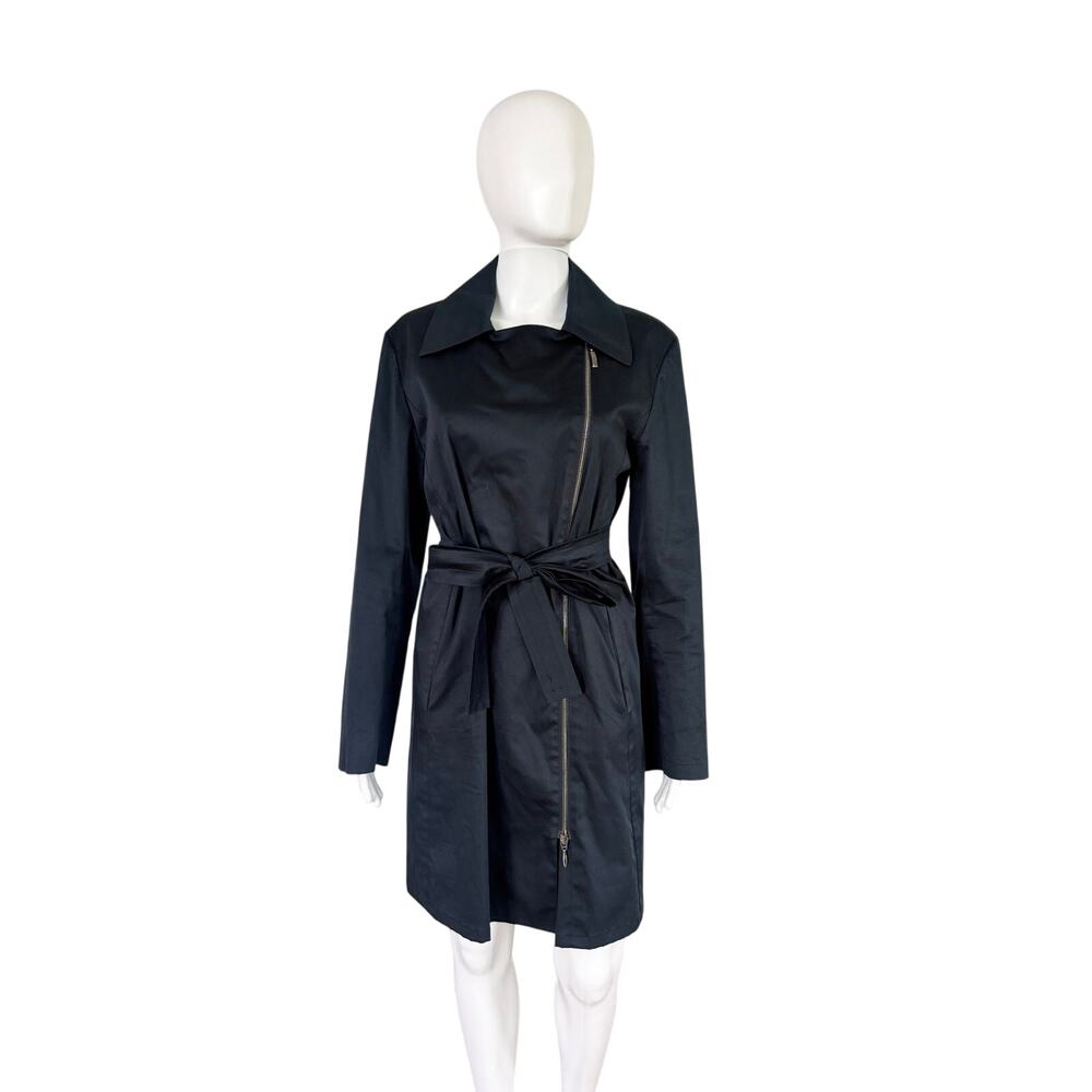 CINZIA ROCCA DUE Black Belted Trench Coat Jacket IT 44 US 8